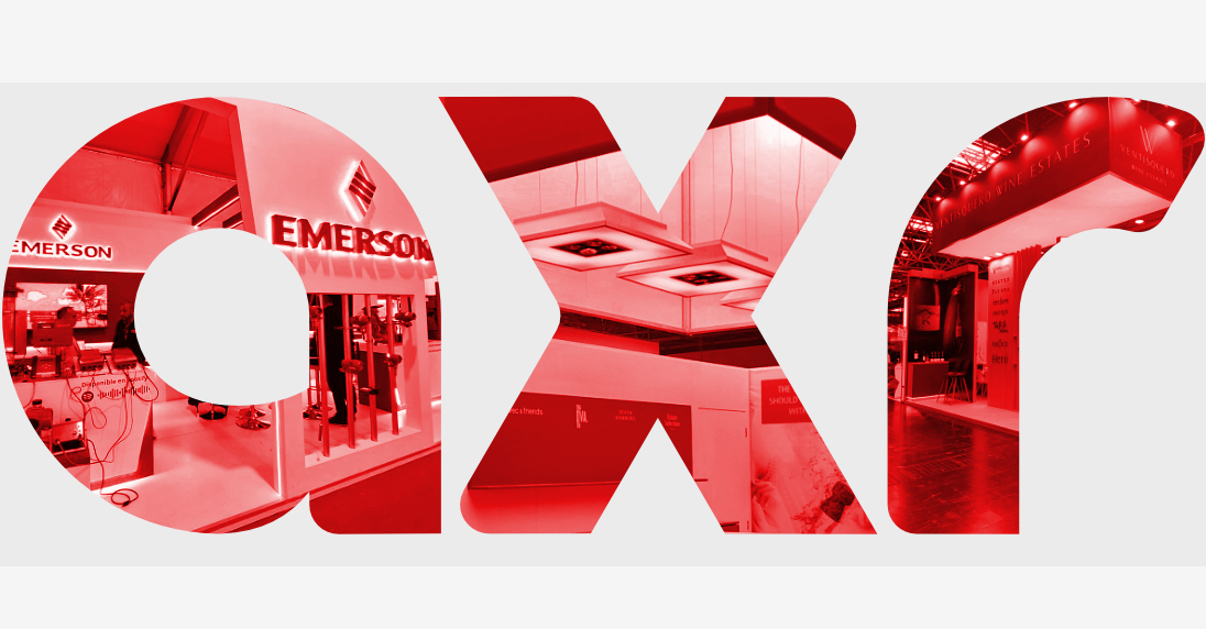 Proyectos de stands advanceXR componiendo el isotipo «axr».